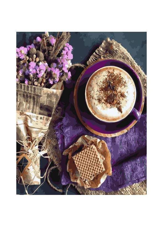 Картина за номерами Капучино та квіти Малювання за номерами натюрморт Живопис по номерам 40x50 GX26493 Rainbow Art (308989149)