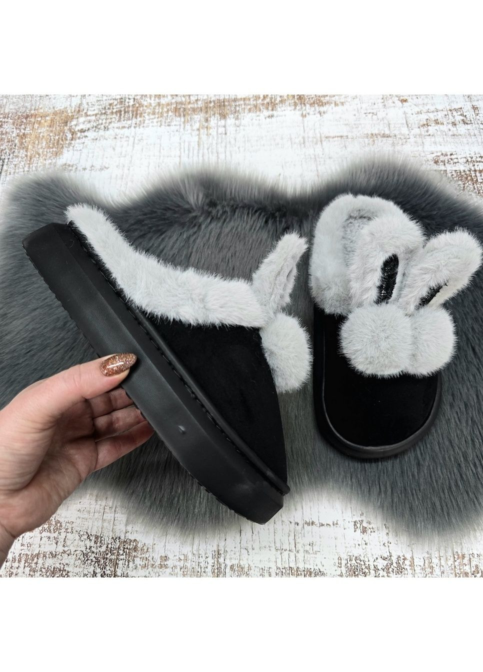 Тапочки жіночі Fangre бежеві з хутряними вушками із закритим носком Fashion (366144509)