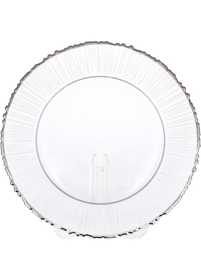 Блюдо сервірувальне прозоре зі срібною каймою 33см, підставна тарілка, скло Bona (372170737)