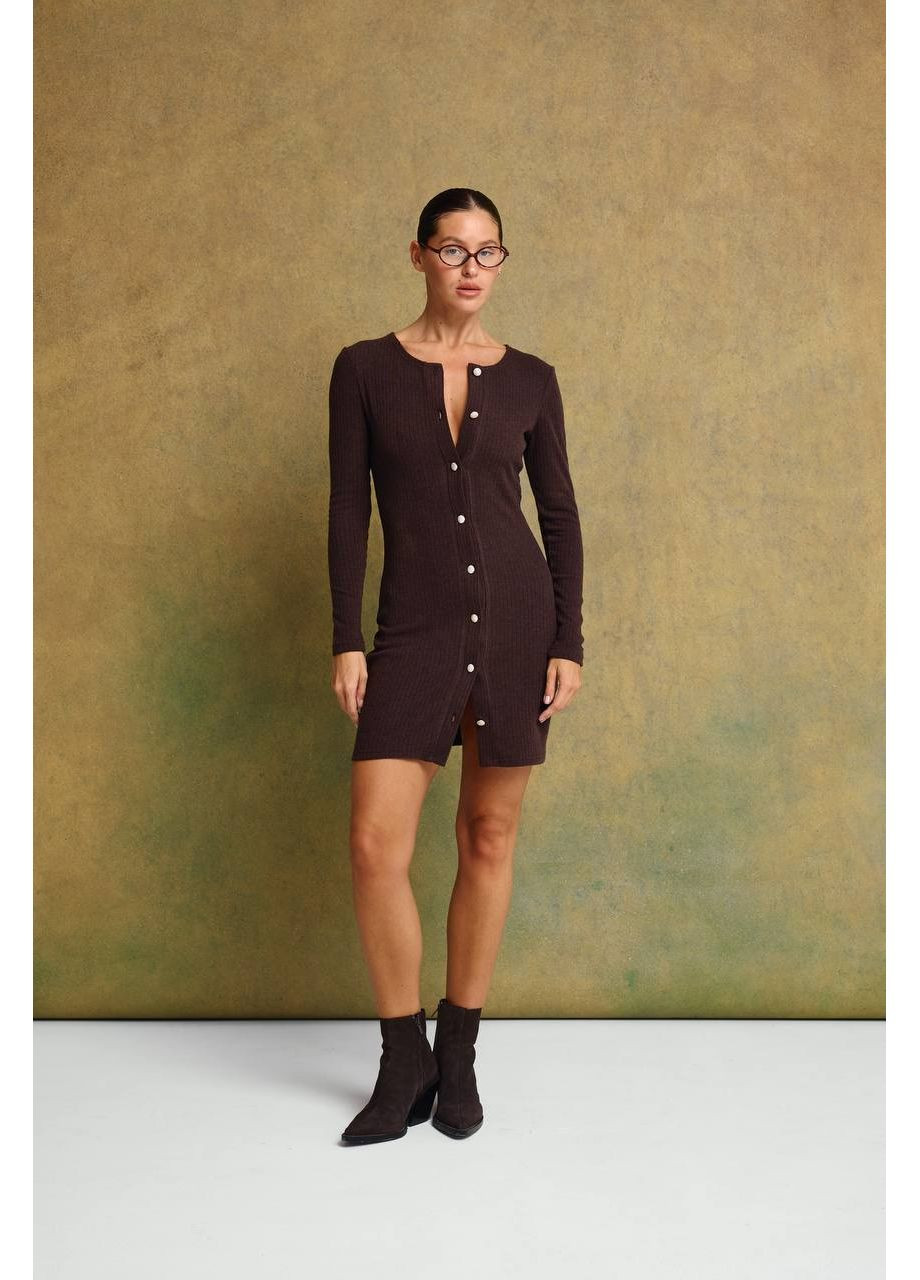 Коричнева святковий, коктейльна, ділова, повсякденний, кежуал сукня з акцентами ґудзиками з трикотажу 💫💫💫 силуетна Україна однотонна