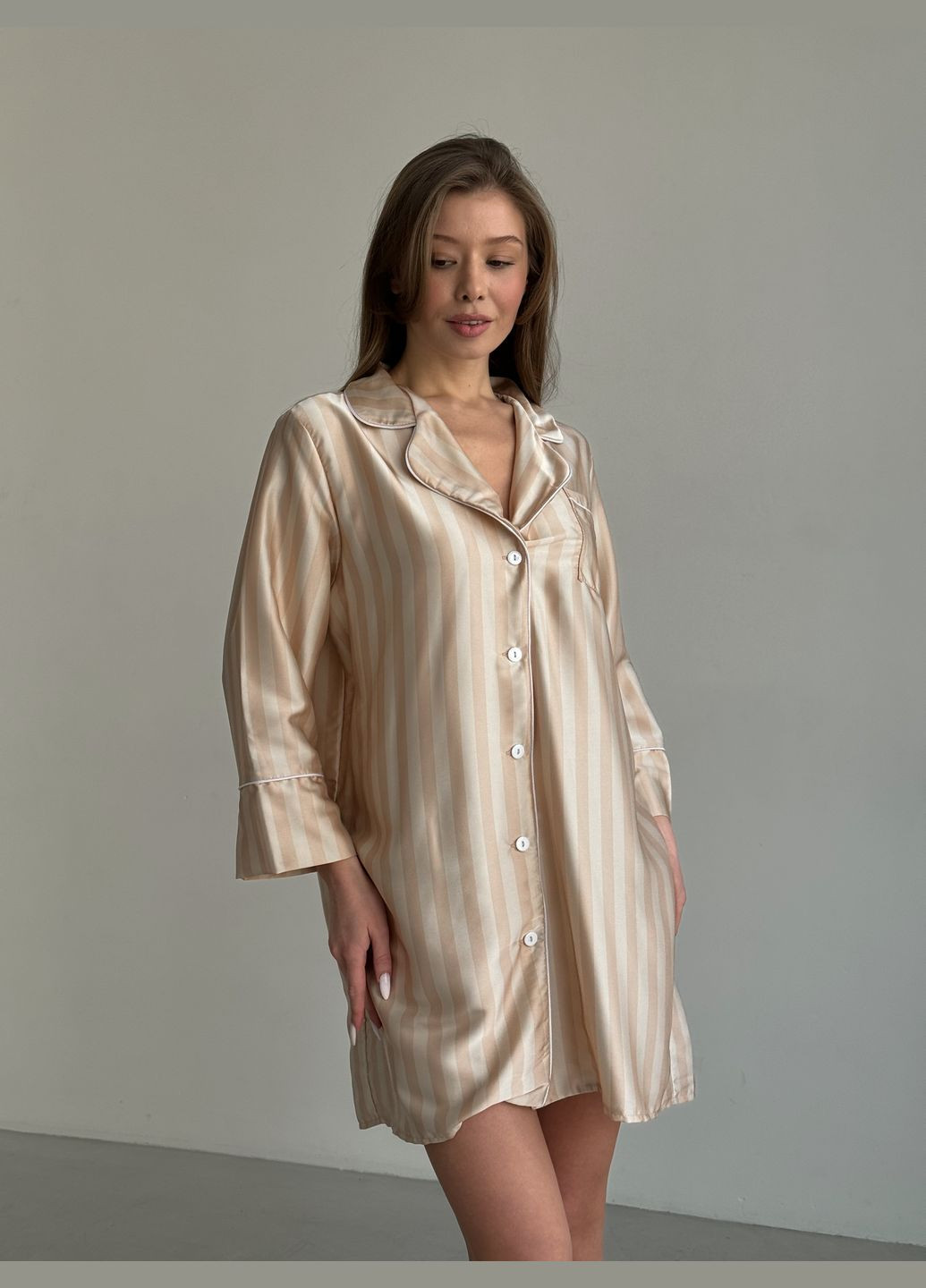 Золотой домашний рубашка в полоску No Brand с длинным рукавом