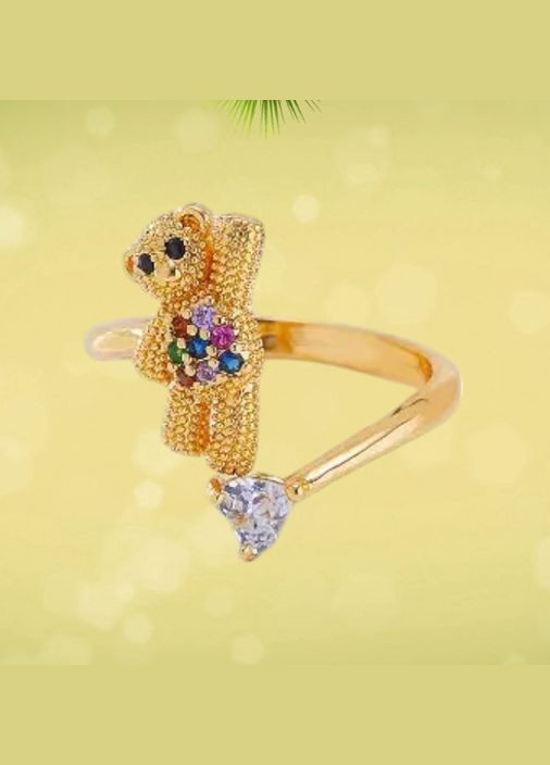 Элегантное обручальное кольцо мишка с разноцветными кристаллами ловит сердце золотистое размер регулируемый Fashion Jewelry (308211288)