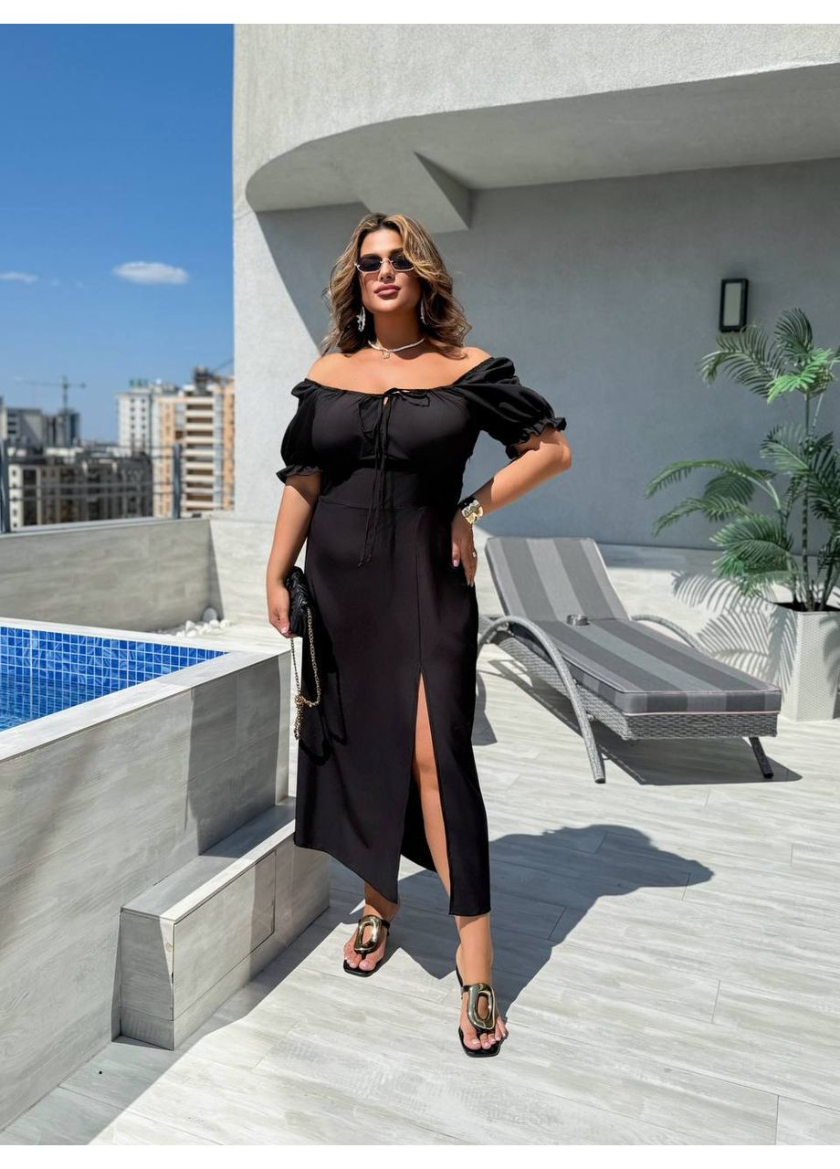 Черное праздничный, повседневный, кэжуал женское платье миди а-силуэт Style Point однотонное