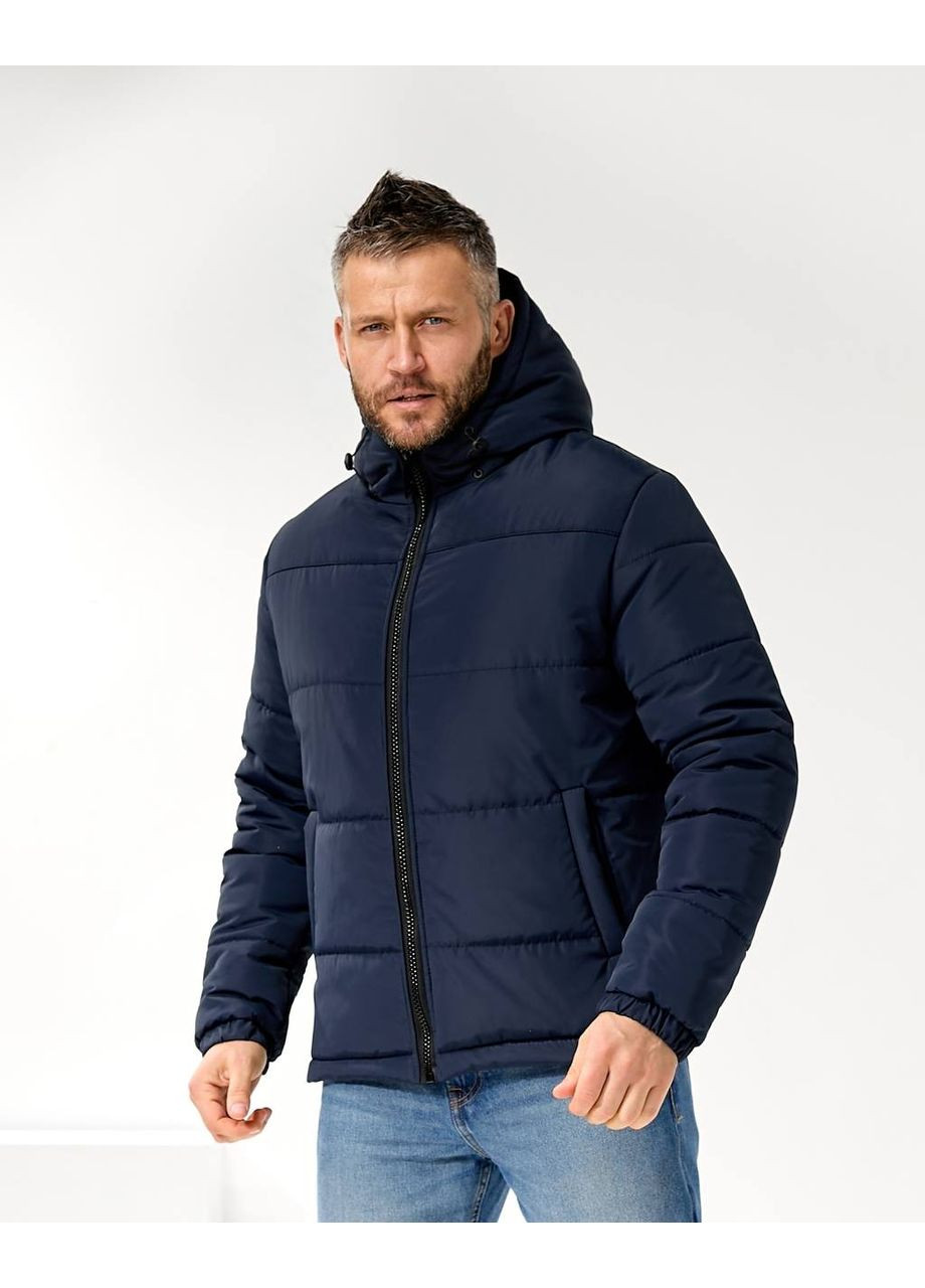 Синя чоловіча зимова куртка з капюшоном та синтепоном — заміри в описі Vione