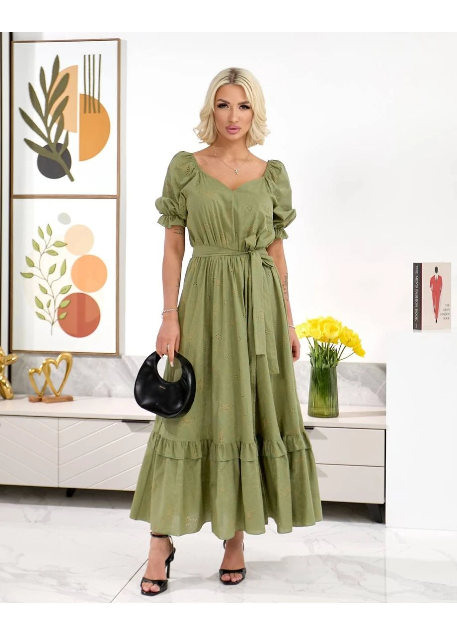 Оливкова літнє плаття з поясом Fashion