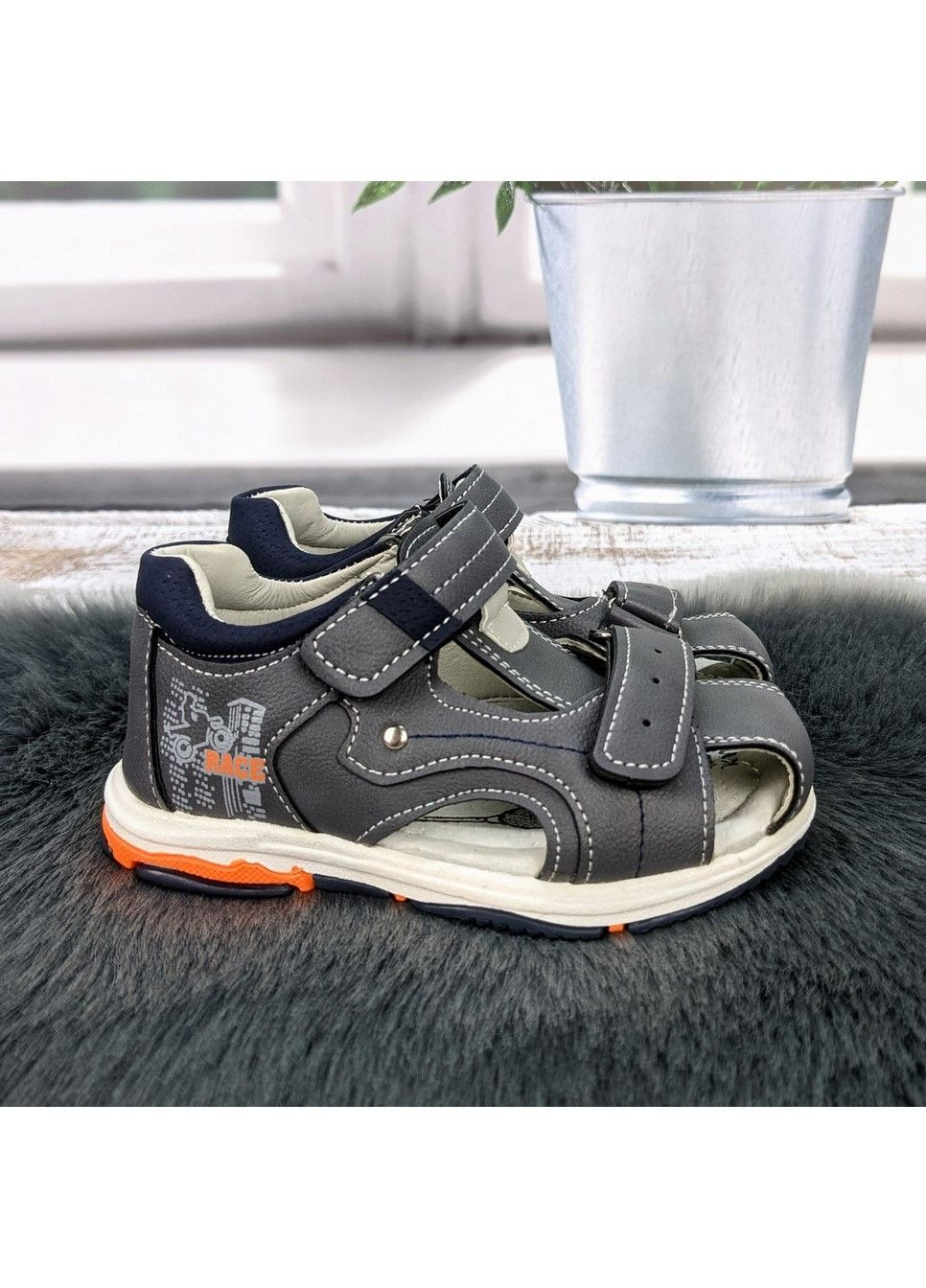 Серые повседневные босоножки детские сандалии для мальчика С.Луч на липучке