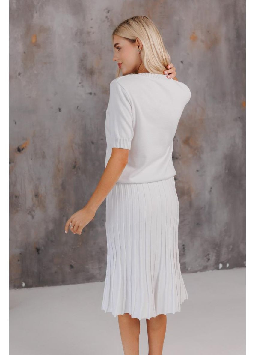 Белая кэжуал однотонная вязаная юбка плиссе миди Art Knit карандаш