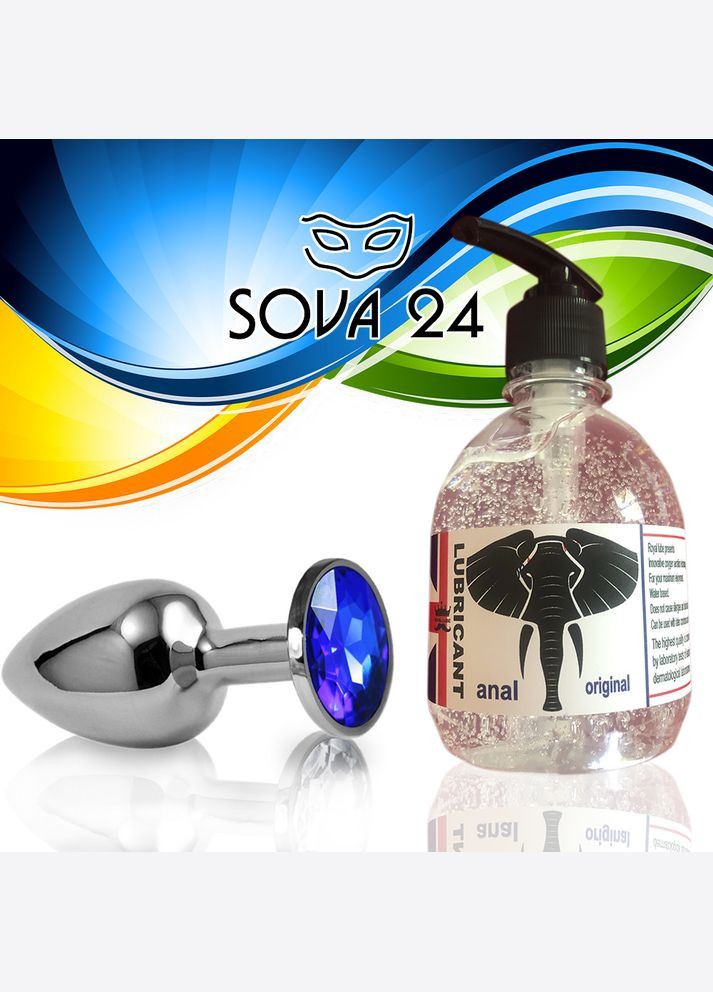 Анальна пробка S з синім каменем і лубрикант анальний 7.5*2.8 см No Brand (340914255)