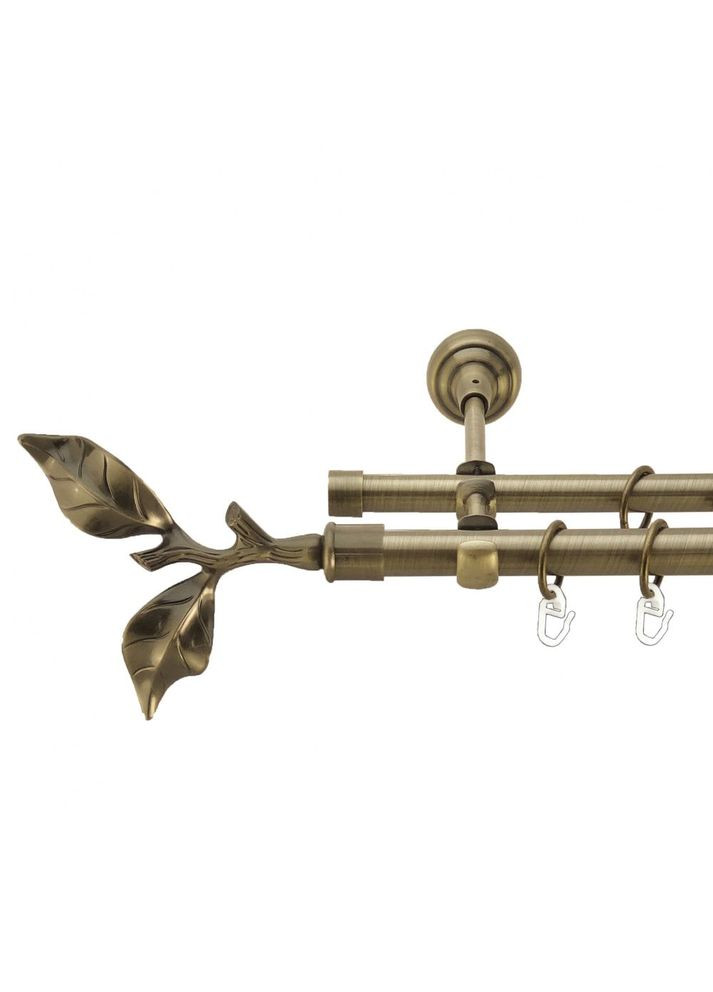 Карниз Листок Розы металлический двухрядный открытый гладкая труба Антик 19\16 мм 200 см (4003830) ORVIT (300844733)