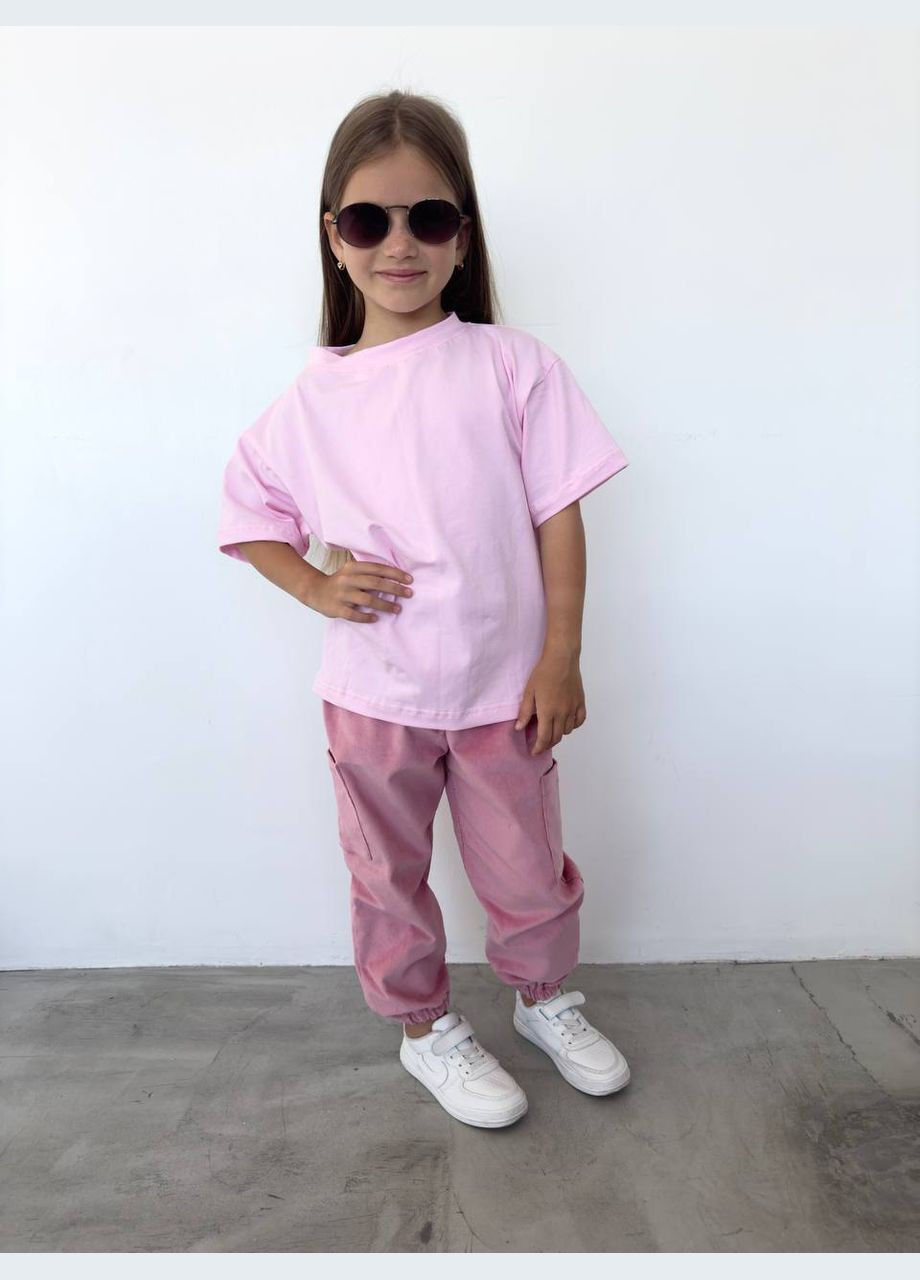 Светло-розовая демисезонная базовая футболка оверсайз No Brand