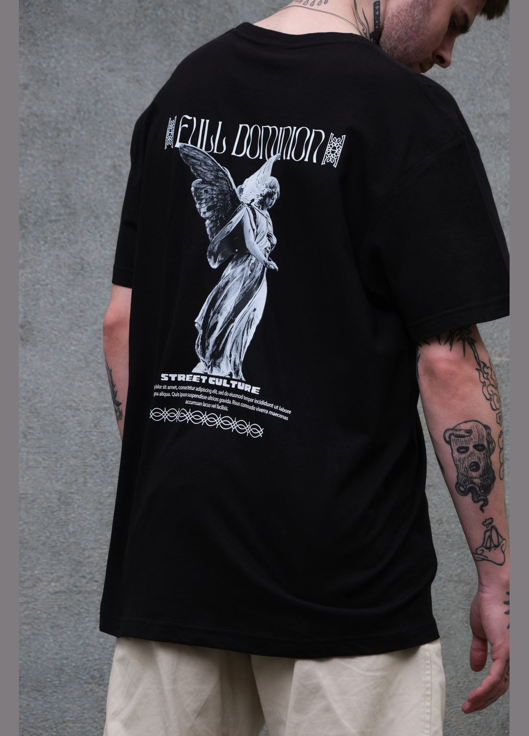 Черная оверсайз футболка с принтом dominion с длинным рукавом Without