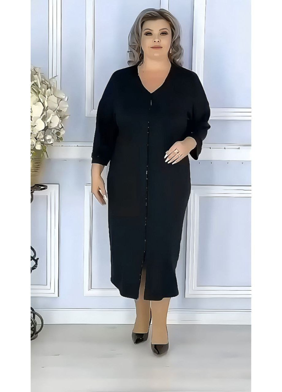 Черное повседневный, кэжуал, деловое женское платье больших размеров Style Point однотонное