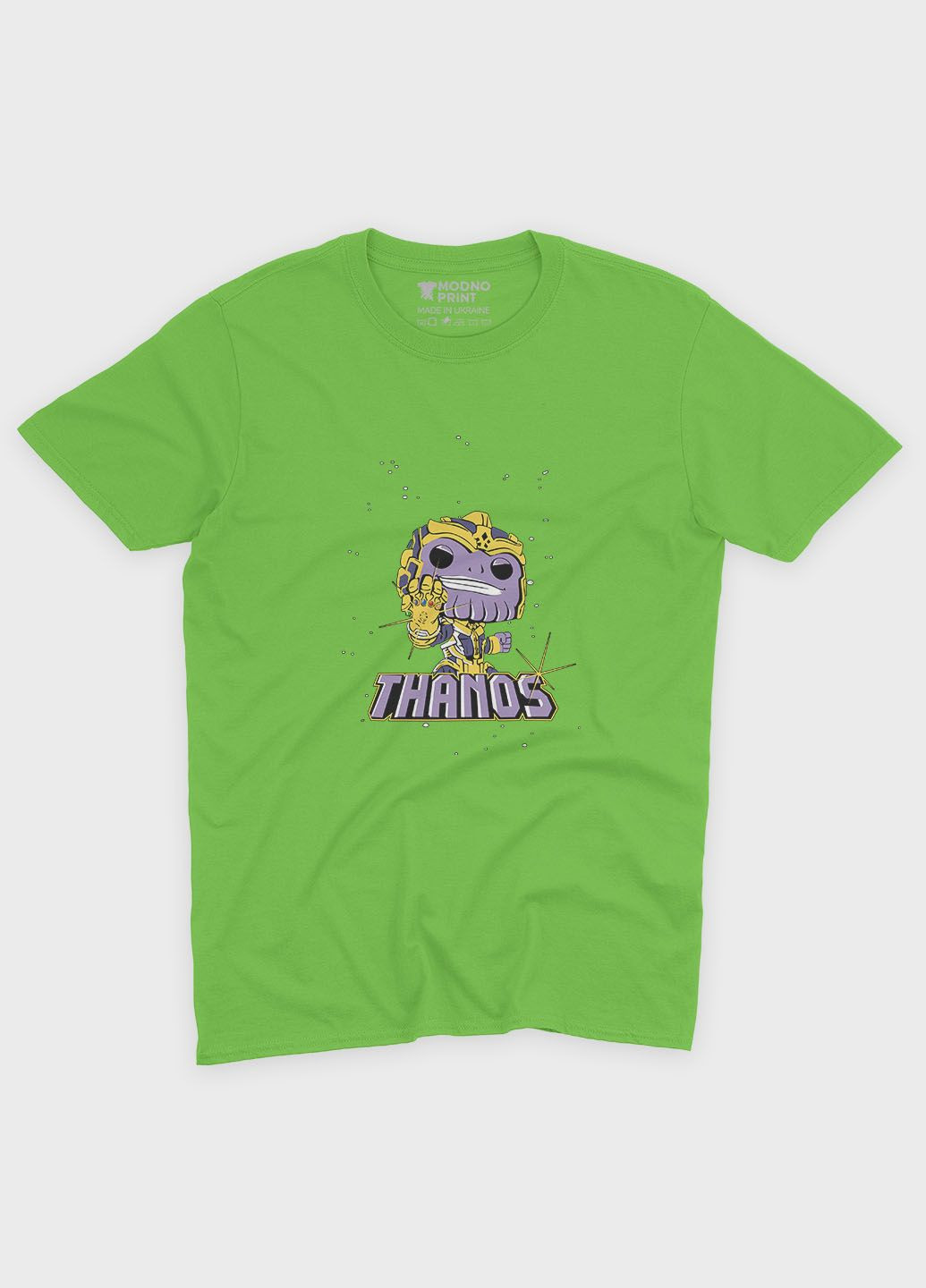 Салатова демісезонна футболка для хлопчика з принтом супезлодія - танос (ts001-1-kiw-006-019-007-b) Modno