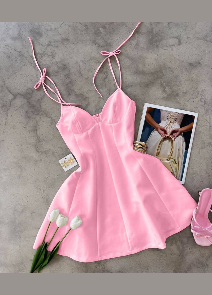 Пудровое праздничный, повседневный, коктейльное женское платье на завязках силуэтная Avanti однотонное