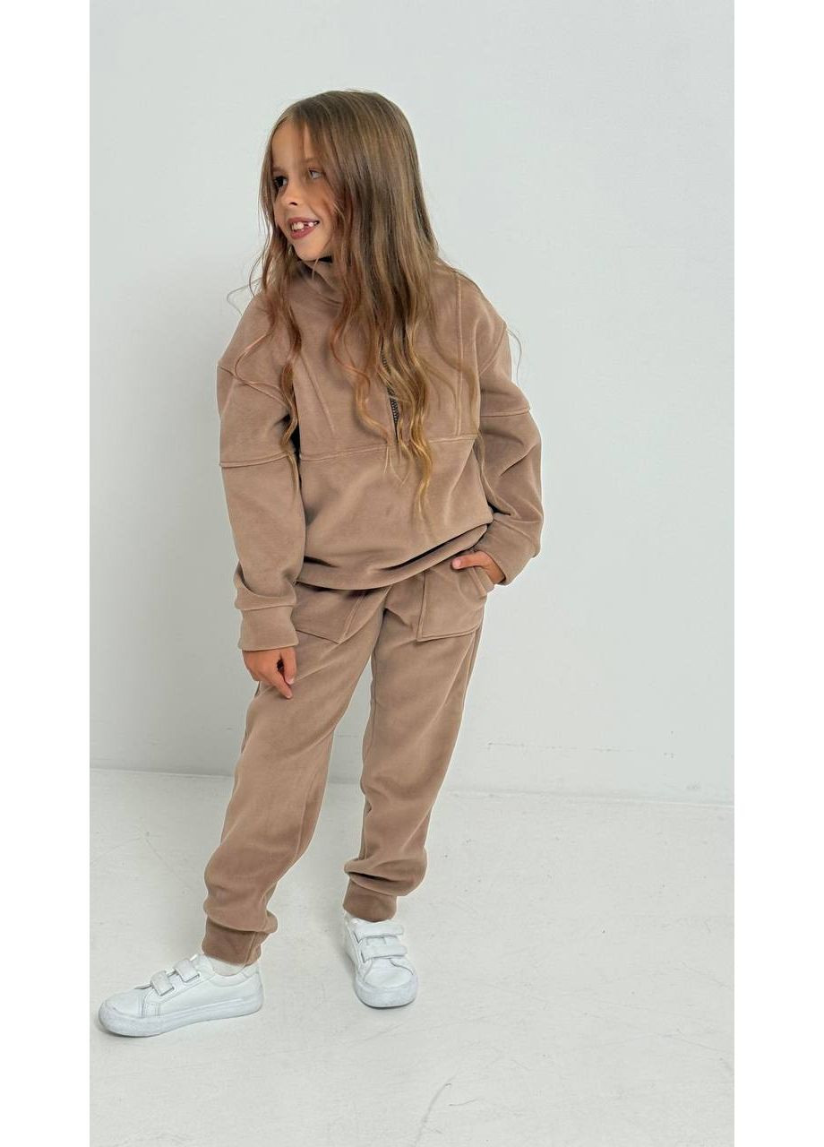 Бежевий демісезонний костюм кежуал дівчаткам напівзамок дів. оліфліз подвійний 9833347 MiChell