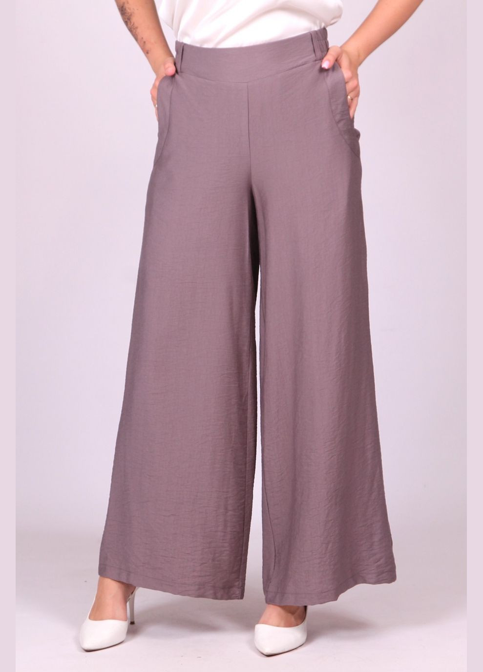 Штани палацо жіночі 018 льон жатка сірий Актуаль (337676964)