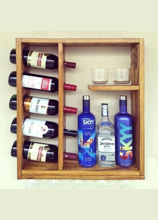 Настінна винна полиця з дерева Вараті сієна (ПНК-020405) No Brand (327425105)