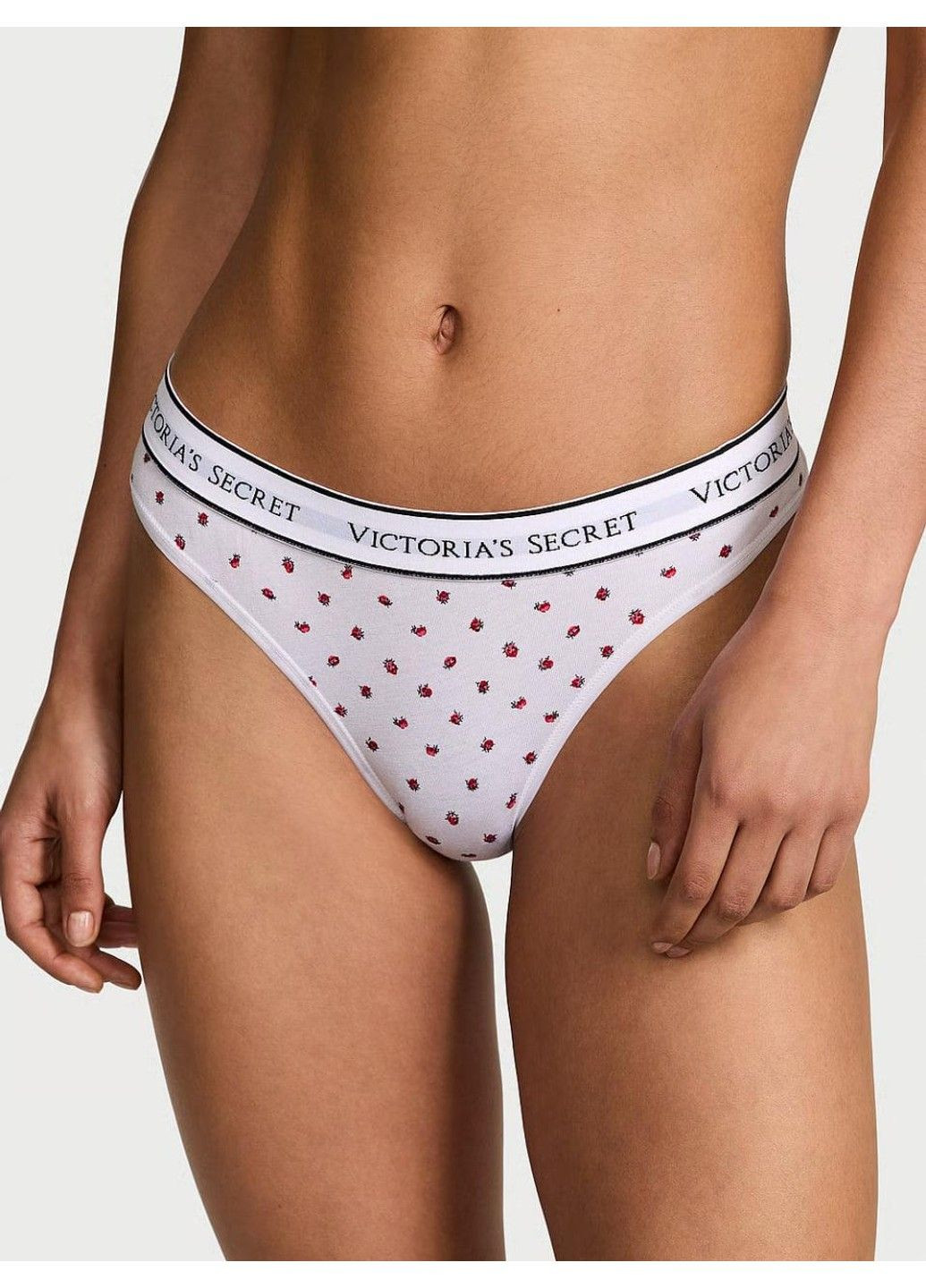 Трусики-стрінги жіночі бавовняні з логотипом Logo Cotton Thong Panty білі Victoria's Secret (341252176)