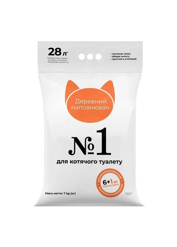 Древесный наполнитель №1 для кошачьих туалетов, для взрослых котов 7 кг (6+1 кг) Collar (327069102)