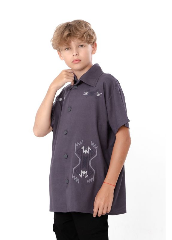 Темно-серая повседневный рубашка с орнаментом Носи своє