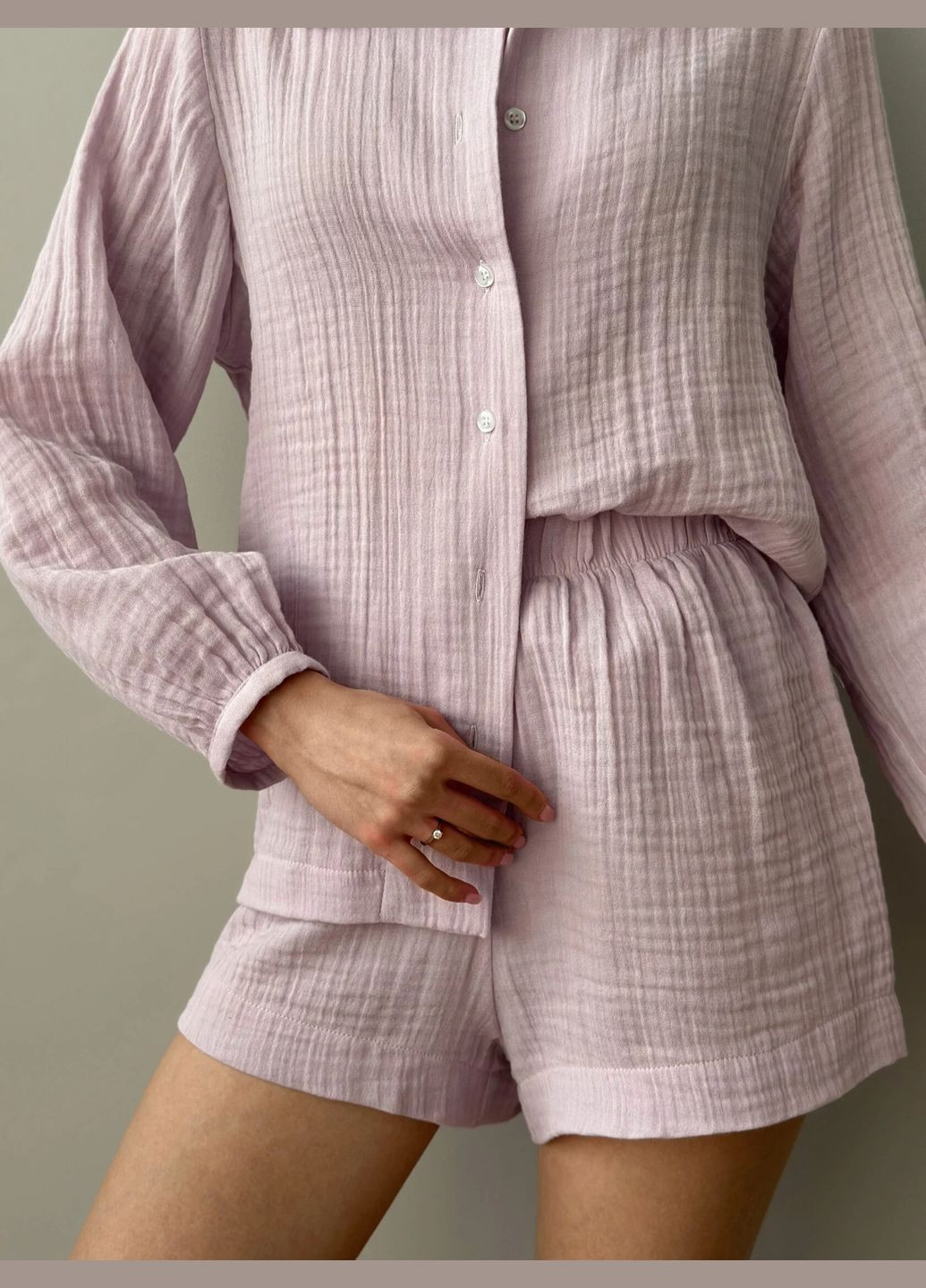 Лиловая всесезон женская муслиновая пижама (шорты и рубашка) стильная одежда для дома хлопковая пижама женская Twins