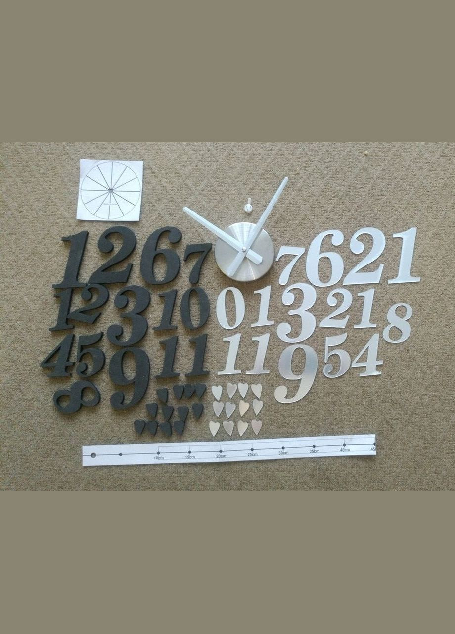 Годинник настінний дзеркальний до 80см срібні Цифри арабські сердечка 3D Б230-27' No Brand (302242225)