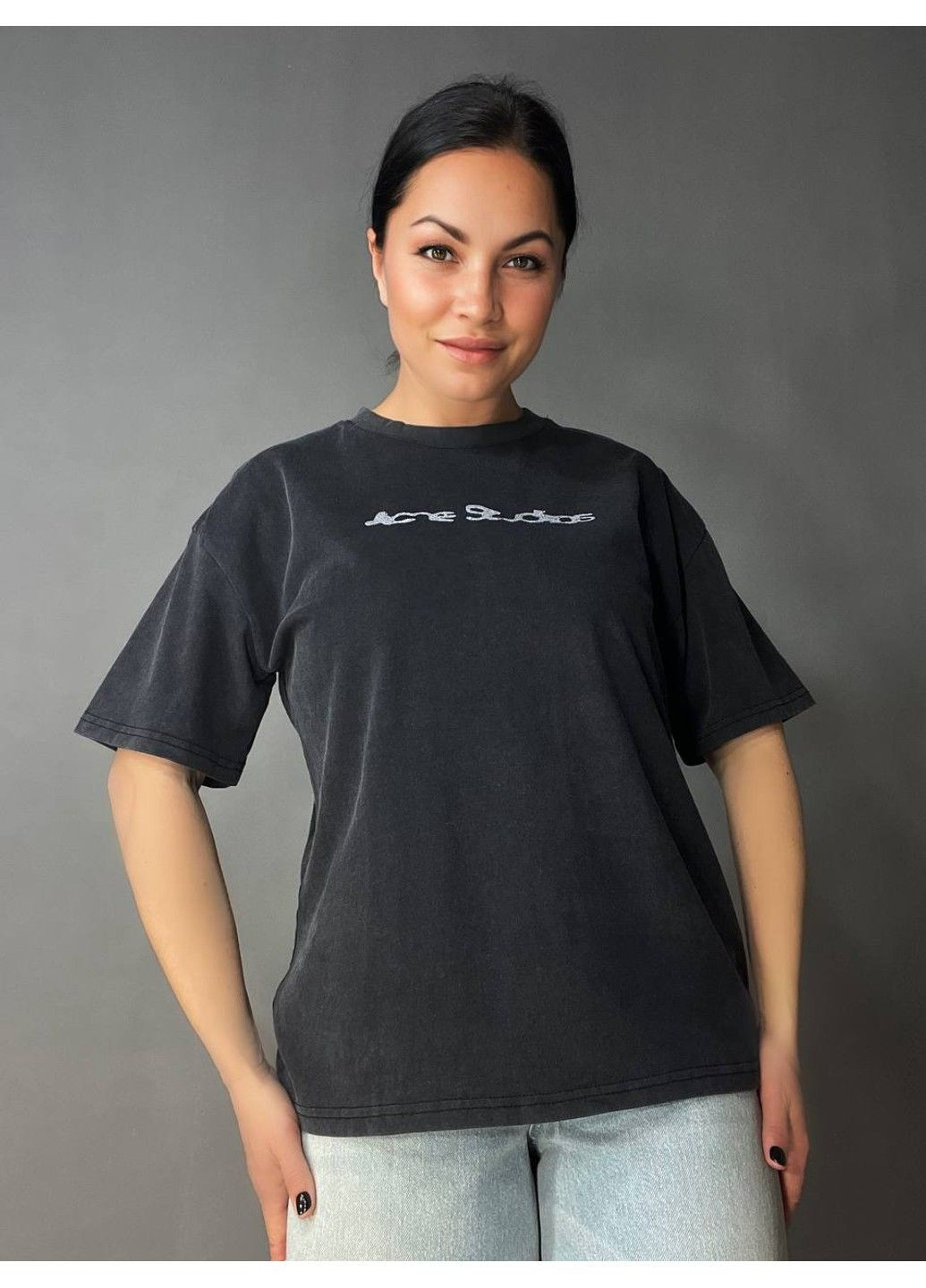 Футболка женская A-N 27039 вареная тай-дай оверсайз хлопок с надписью No Brand - (333559263)