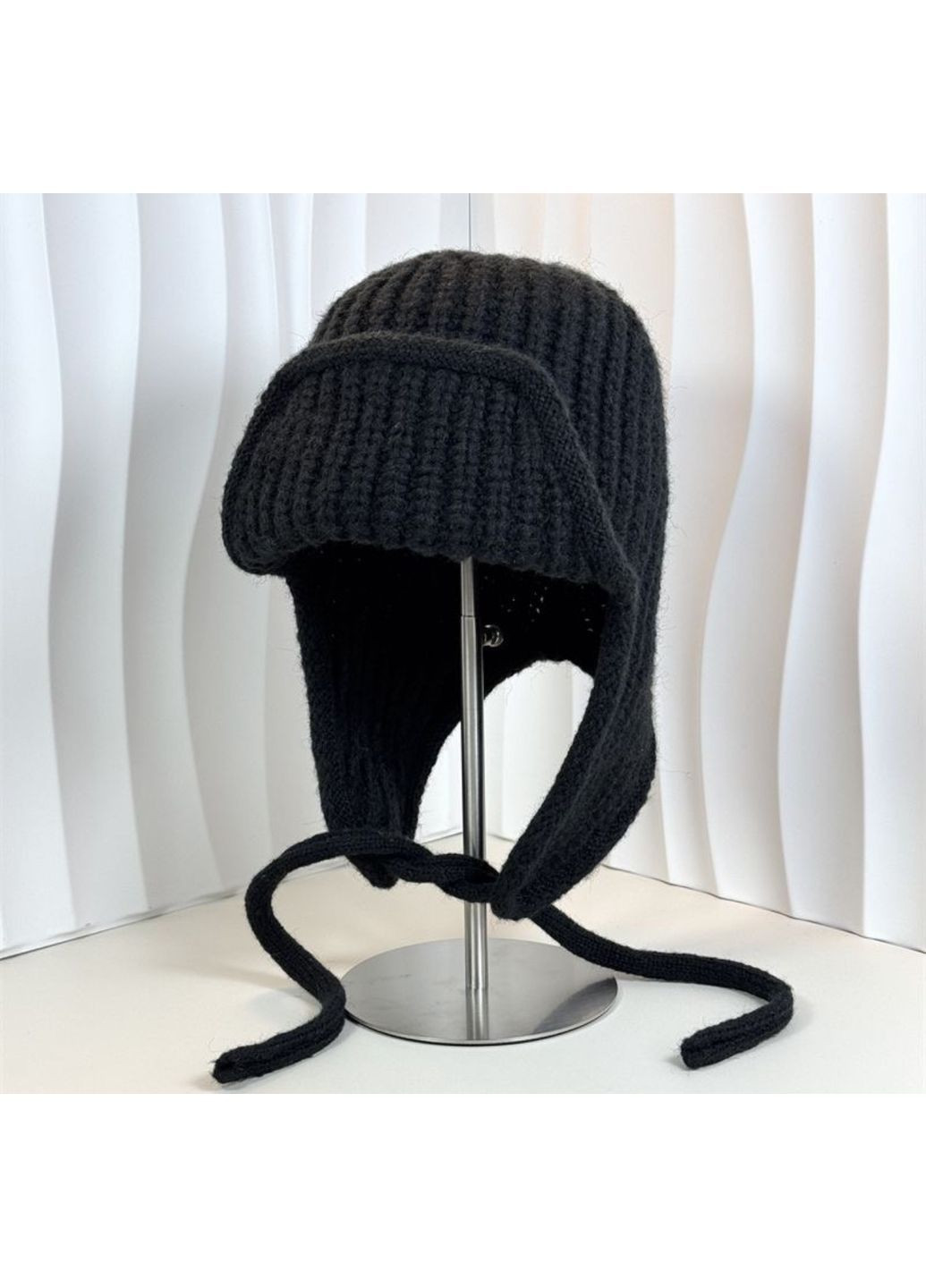 Шапка ушанка вязанная ангоровая черная No Brand Шапка вушанка (367268816)