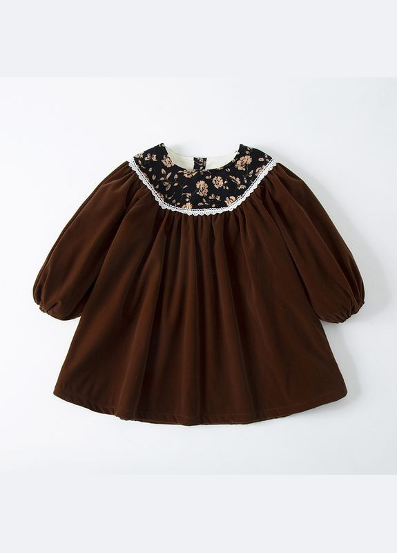Тёмно-коричневое платье детское в ретро-стиле (130см) (13761) Qoopixie (290704467)