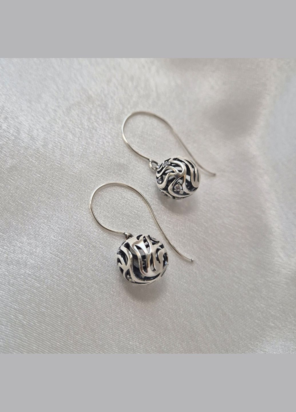 Серебряные серьги Шар на петле Серебро 925 пробы Черненное 2771/1 8.48г No Brand (337525533)