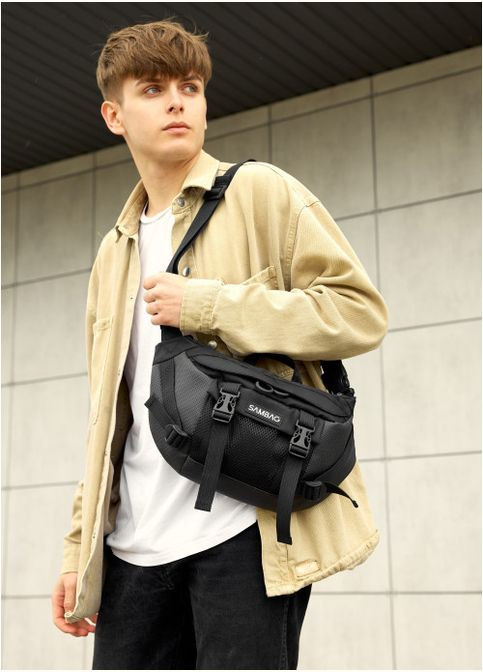 Большая мужская поясная сумка бананка для планшета DynamicDart черная тканевая (R-80411701m-VS) Sambag (302450084)