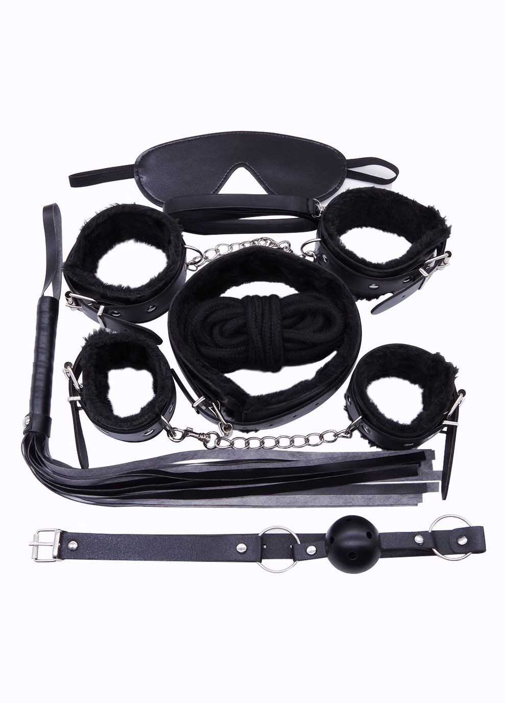 Садо-мазо набор для БДСМ игр 7 предметов. Фетиш. Черный No Brand (340914228)