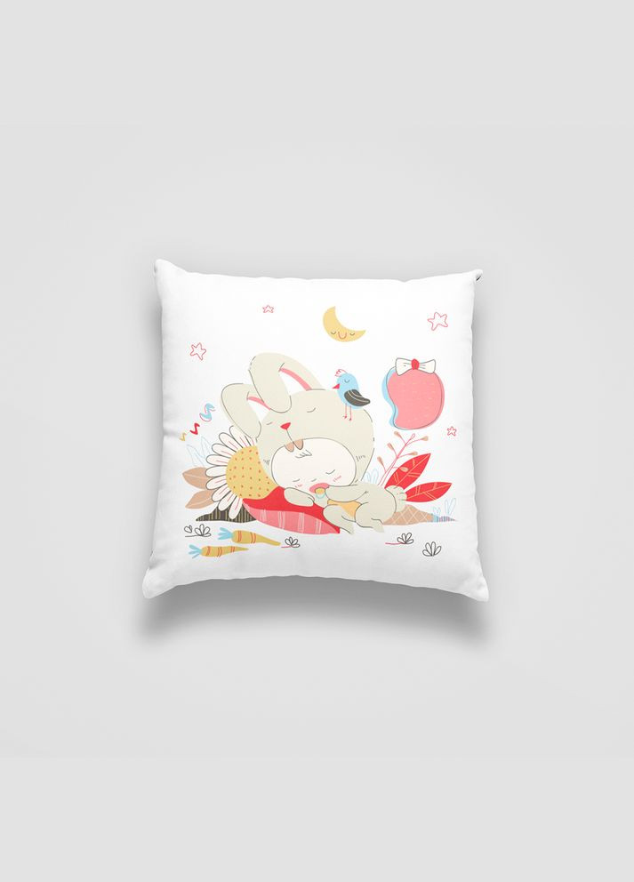 Подушка декоративна з дитячим оригінальним принтом "Спляча дитина в костюмі кролика. Sleeping bunny" Push IT Кавун (316095752)