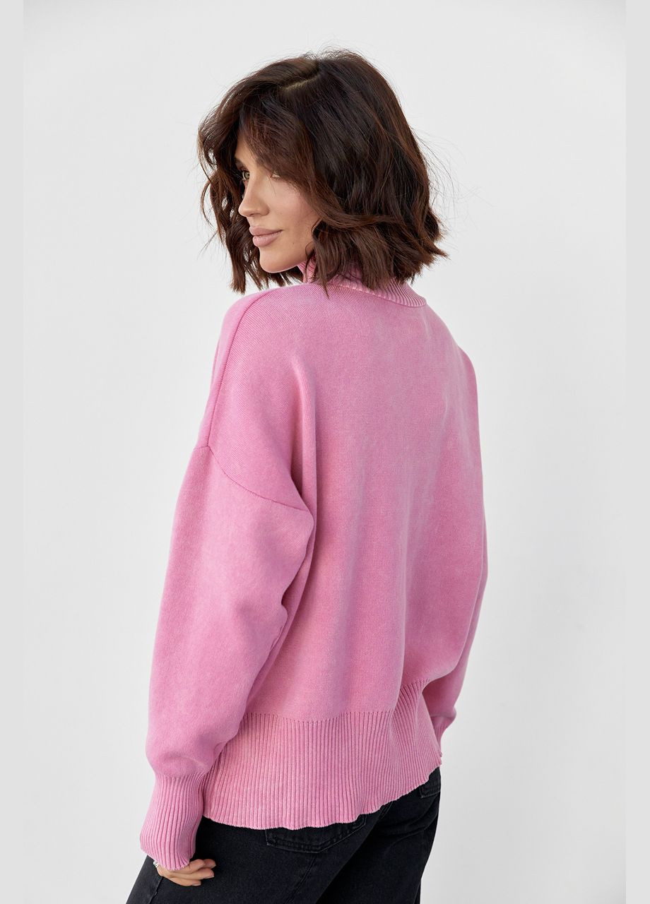 Рожевий зимовий жіночий светр у техніці тай-дай 6316 Lurex