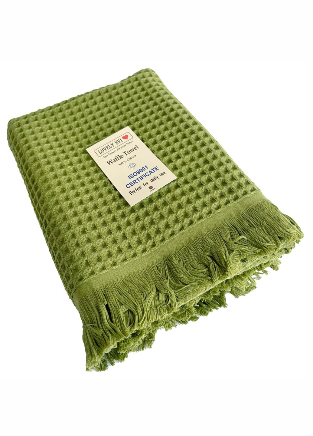 Lovely Svi вафельний рушник - бавовна- для ванної, готелів, спа - xxl 90х180 см - зелений однотонний зелений виробництво - Китай