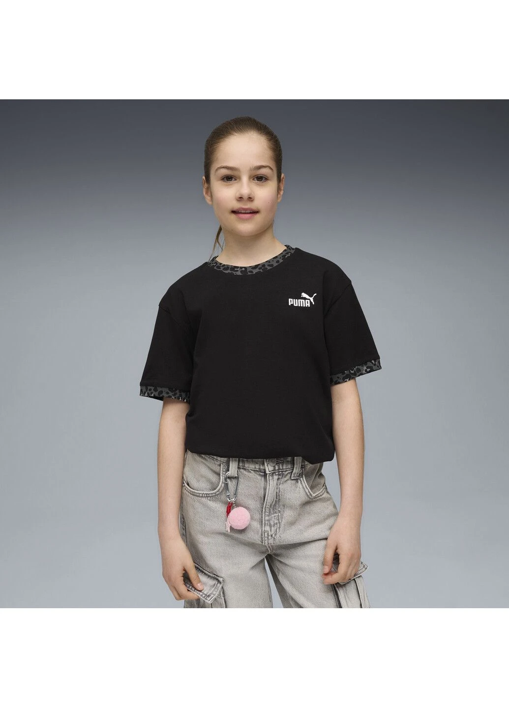 Чорна демісезонна дитяча футболка essentials graphic animal relaxed tee youth Puma