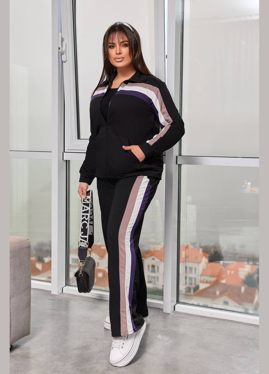 Женский спортивный костюм цвет черный-фиолет р.50/52 453342 New Trend (286330128)