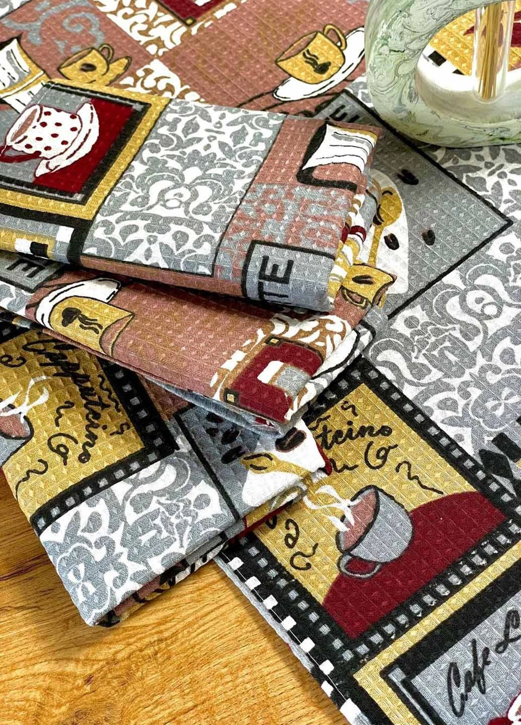 Рушники вафельні "Кава" 55х36 см (комплект 4шт) Homedec малюнок комбінований