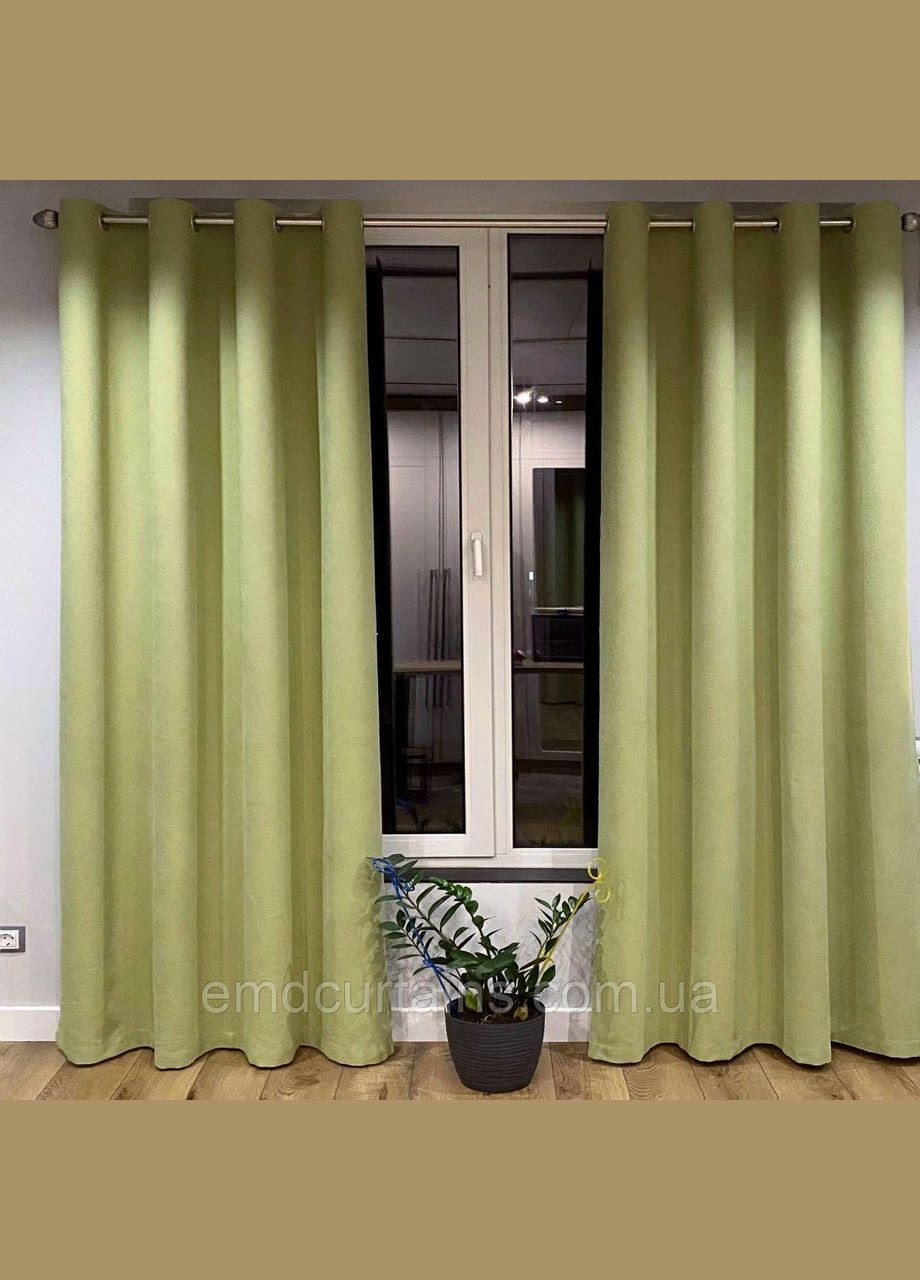 Комплект шторы на серых люверсах 2 шт 140х250 см микровелюр Светло-зеленый No Brand (337358587)