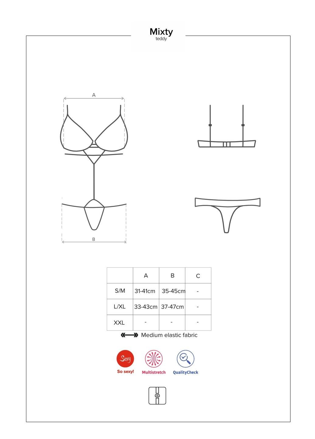 Боди ажурный полупрозрачный Mixty teddy чёрный, Obsessive (331171081)