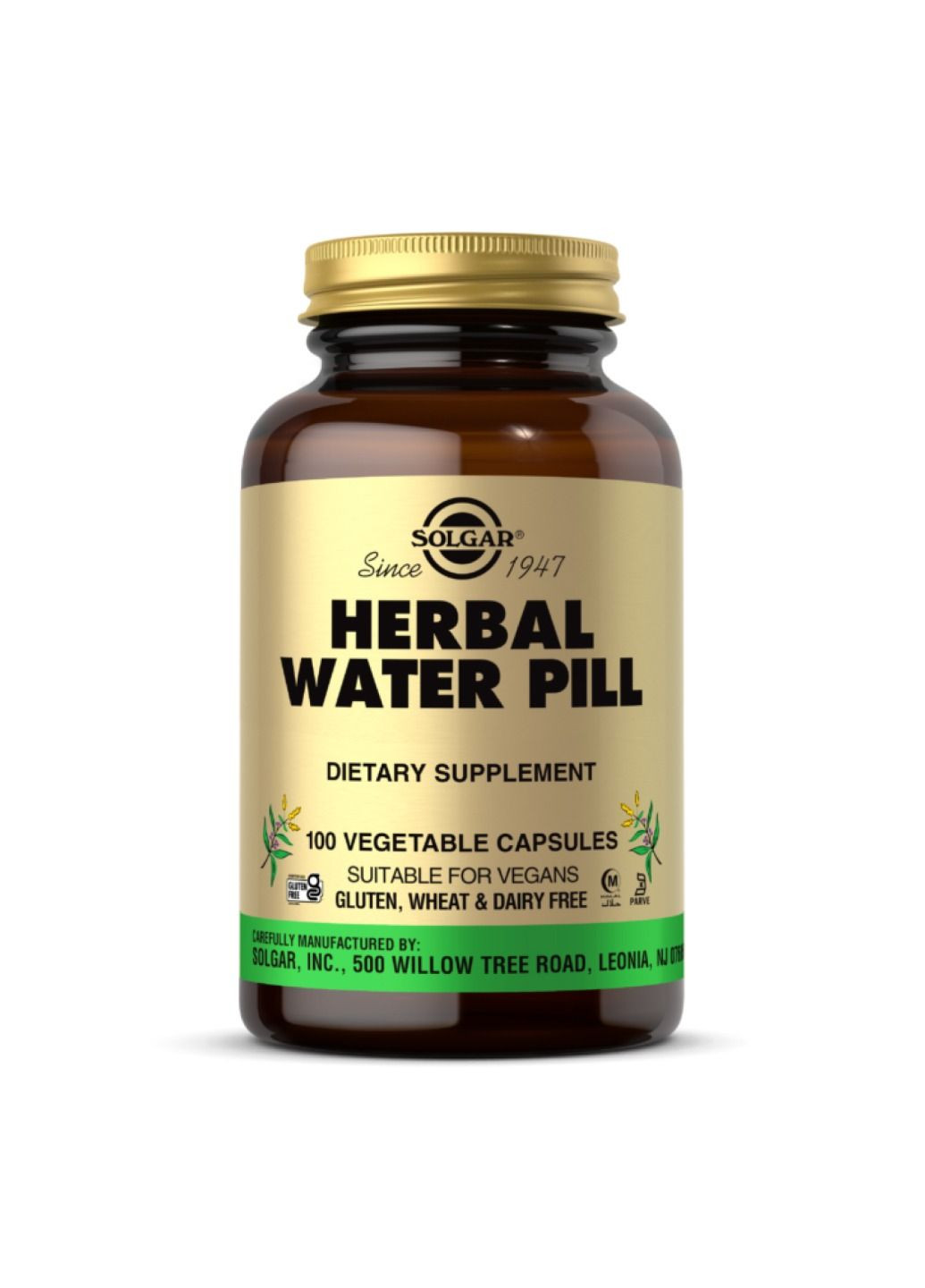 Комплекс магнію та кальцію Herbal Water Pill - 100 vcaps Solgar (364201369)