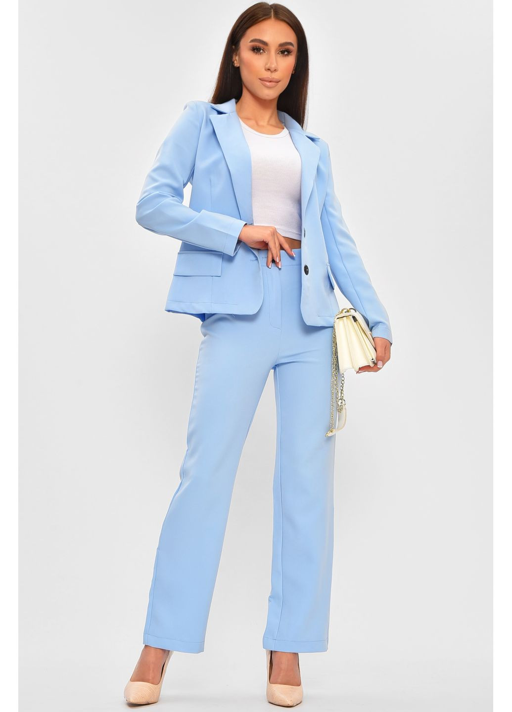 Костюм женский однотонный голубого цвета Let's Shop (364117548)