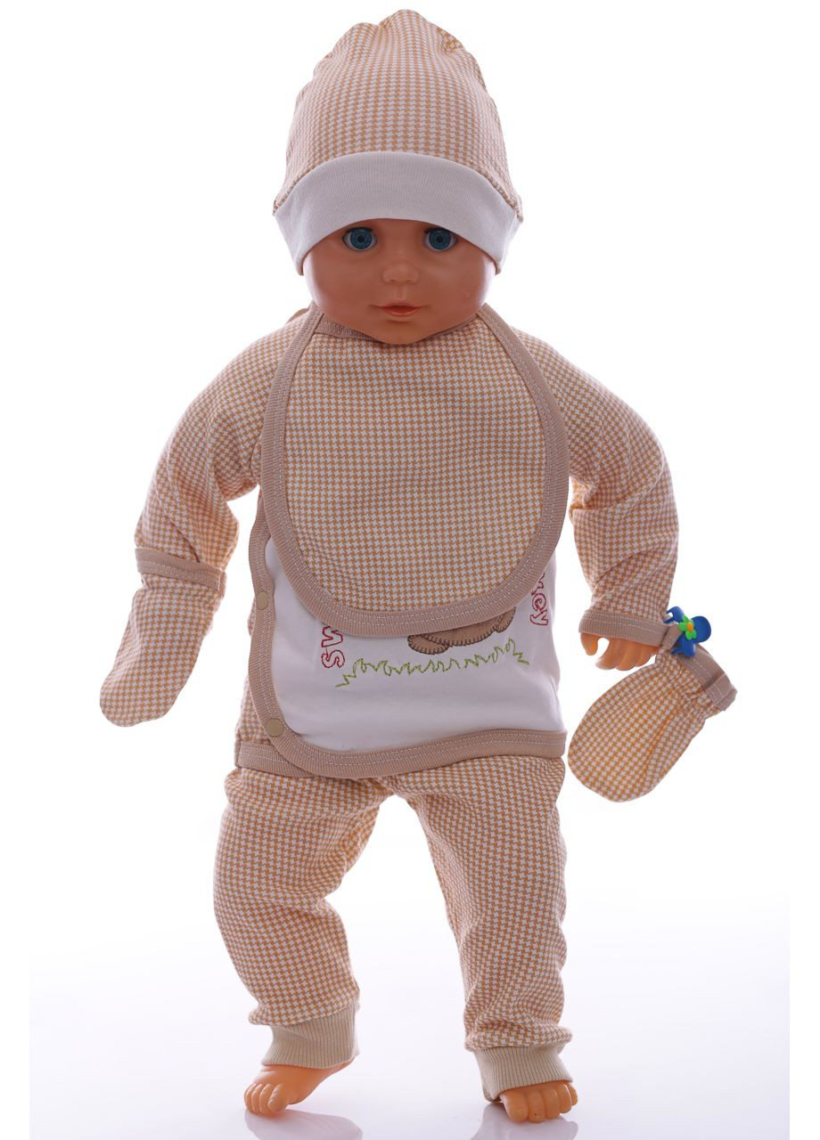 Бежевий демісезонний комплект штани, сорочка, шапочка трикотажний monkey бежевий 56 см (36985) BABYKROHA