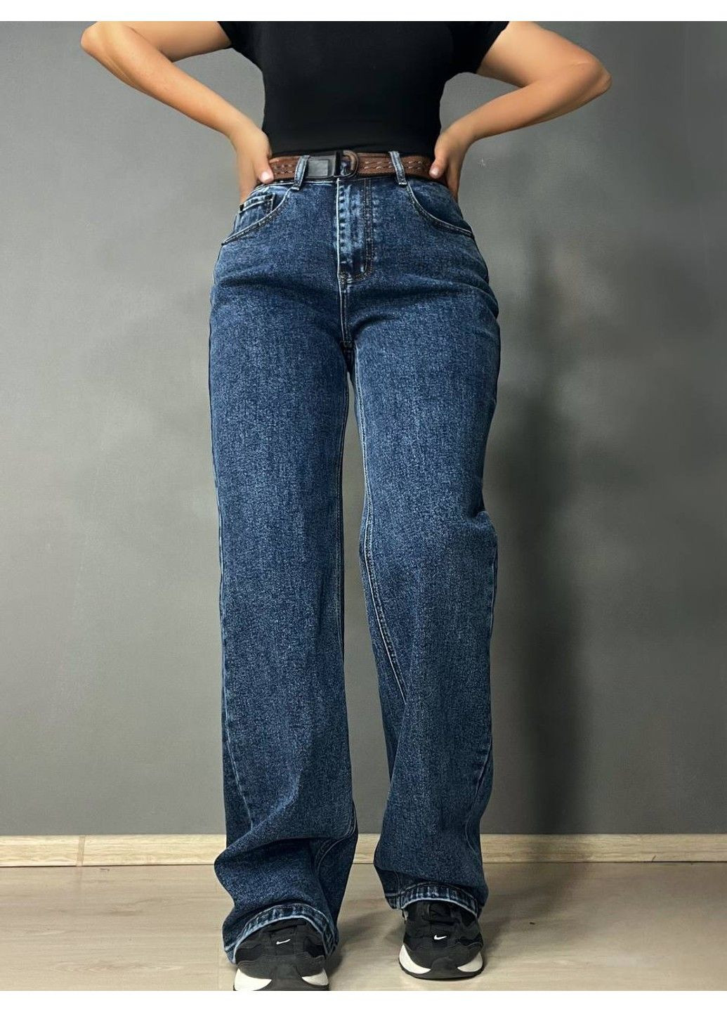 Джинсы женские 8230 палаццо широкие с ремнем синие Vanver - (339506876)