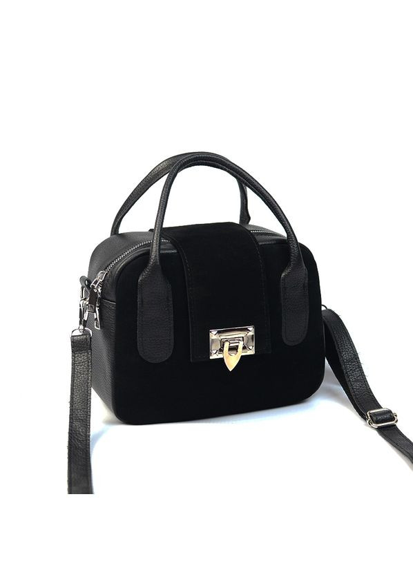 Чорна замшева маленька жіноча шкіряна сумка крос-боді з маленькими ручками та ремінцем Serebro (315370736)