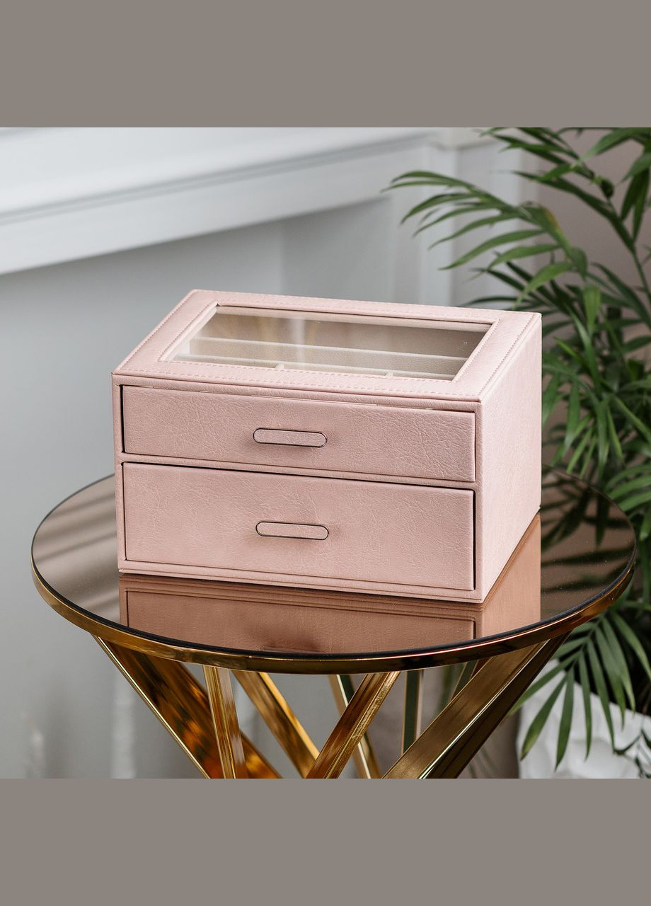 Скринька для прикрас 24,5*17,5*14 см з еко-шкіри два яруси, рожевий Happy Life (322594495)