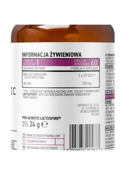 Pharma PRO-60 BIOTIC LactoSpore 60 Caps Ostrovit (278761767)