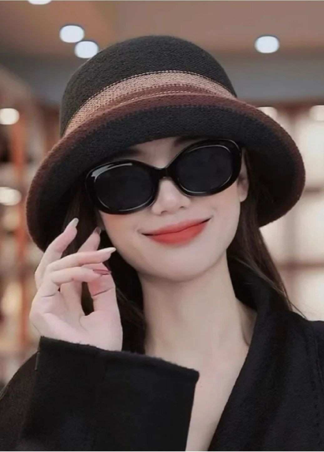 Жіночий Осінній Зимовий Капелюх Клоше Елегантна Класична В'язана Тепла Шляпка з Контрастною Смужкою No Brand капелюх з маленькими полями (369148377)