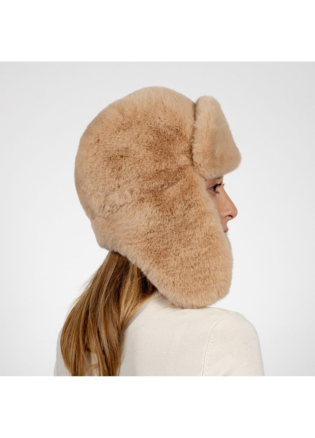 Шапка ушанка женская искусственный мех кролик бежевая ЛИНА LuckyLOOK 664-463 (322792484)