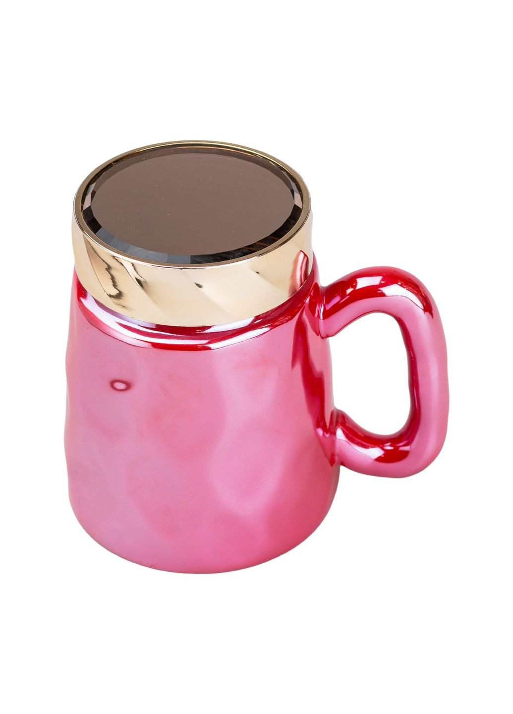 Чашка керамическая 450 мл в зеркальной глазури с крышкой, Happy Life (322289605)